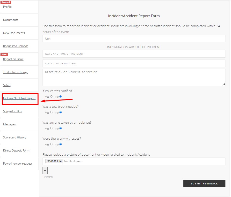 incindent-accident report -tab